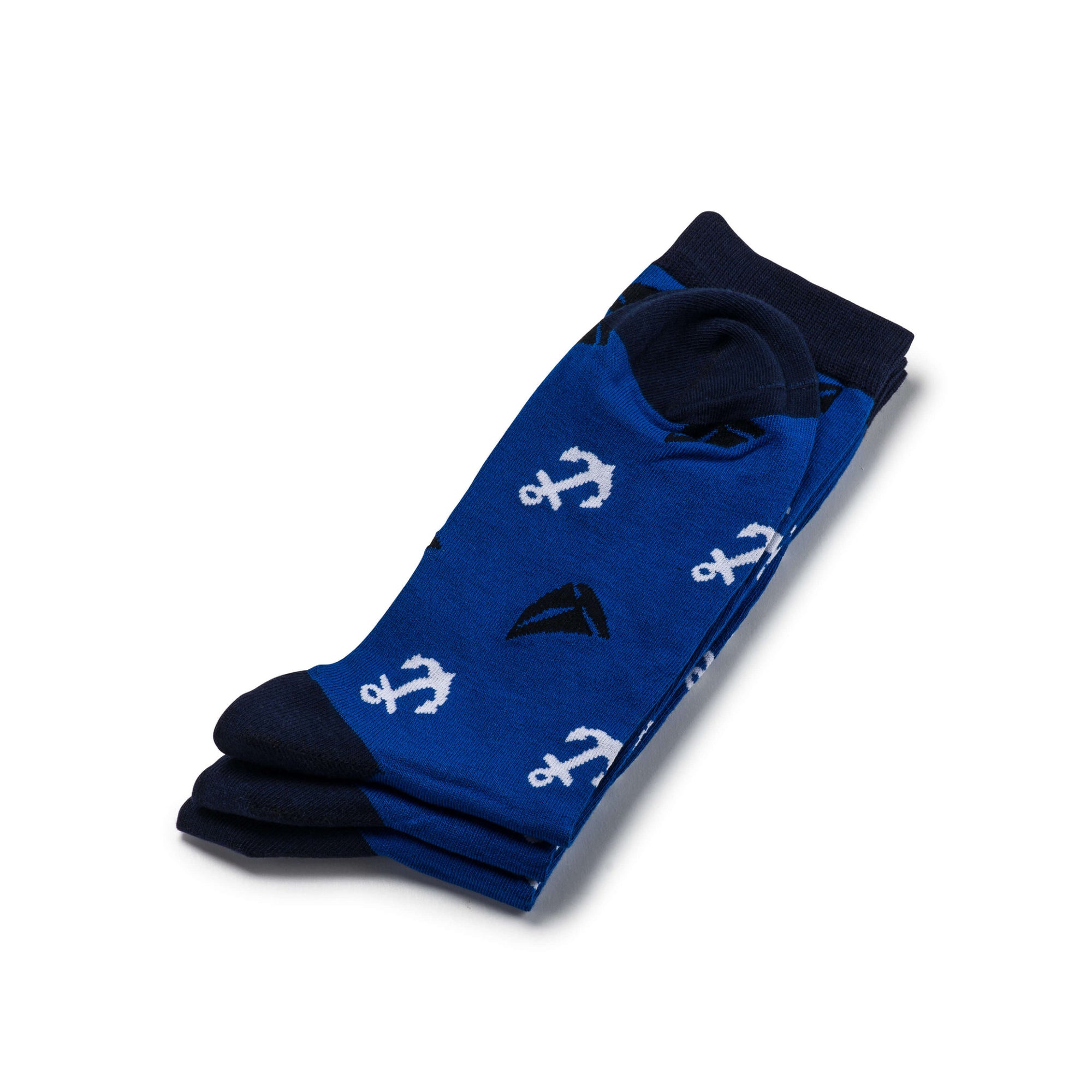 Colorful Abyss Navy Blue and White Bamboo Socks with sailboats and anchors