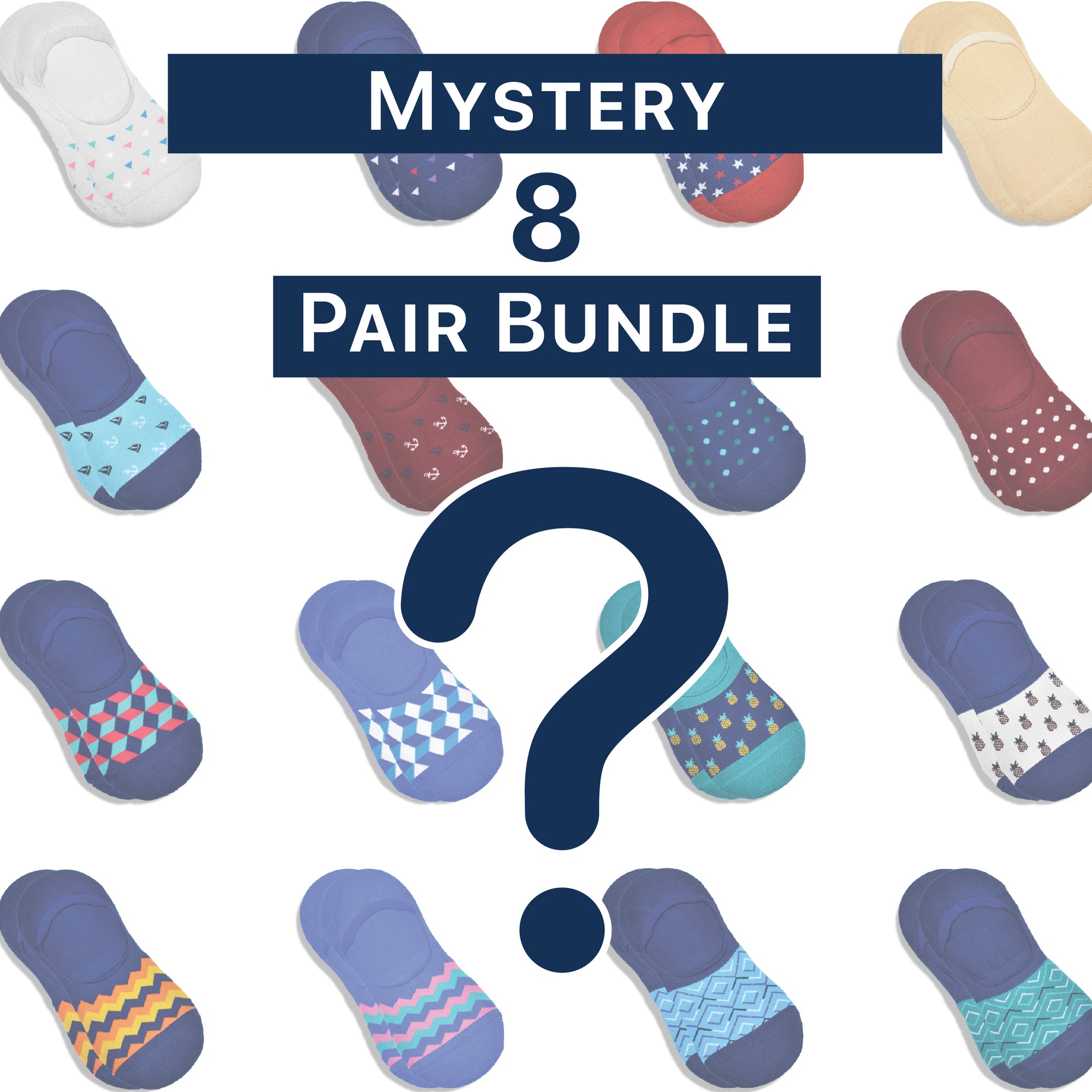 Mystery 8 Pair No-Show Sock Bundle