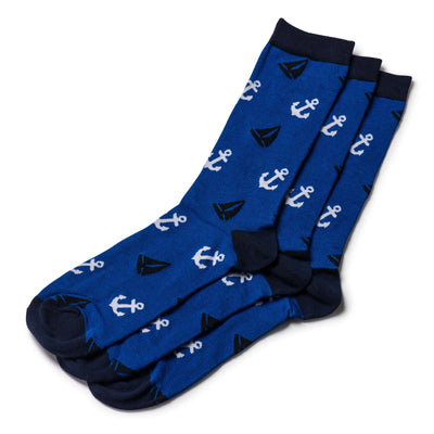 Colorful Abyss Navy Blue and White Bamboo Socks with sailboats and anchors