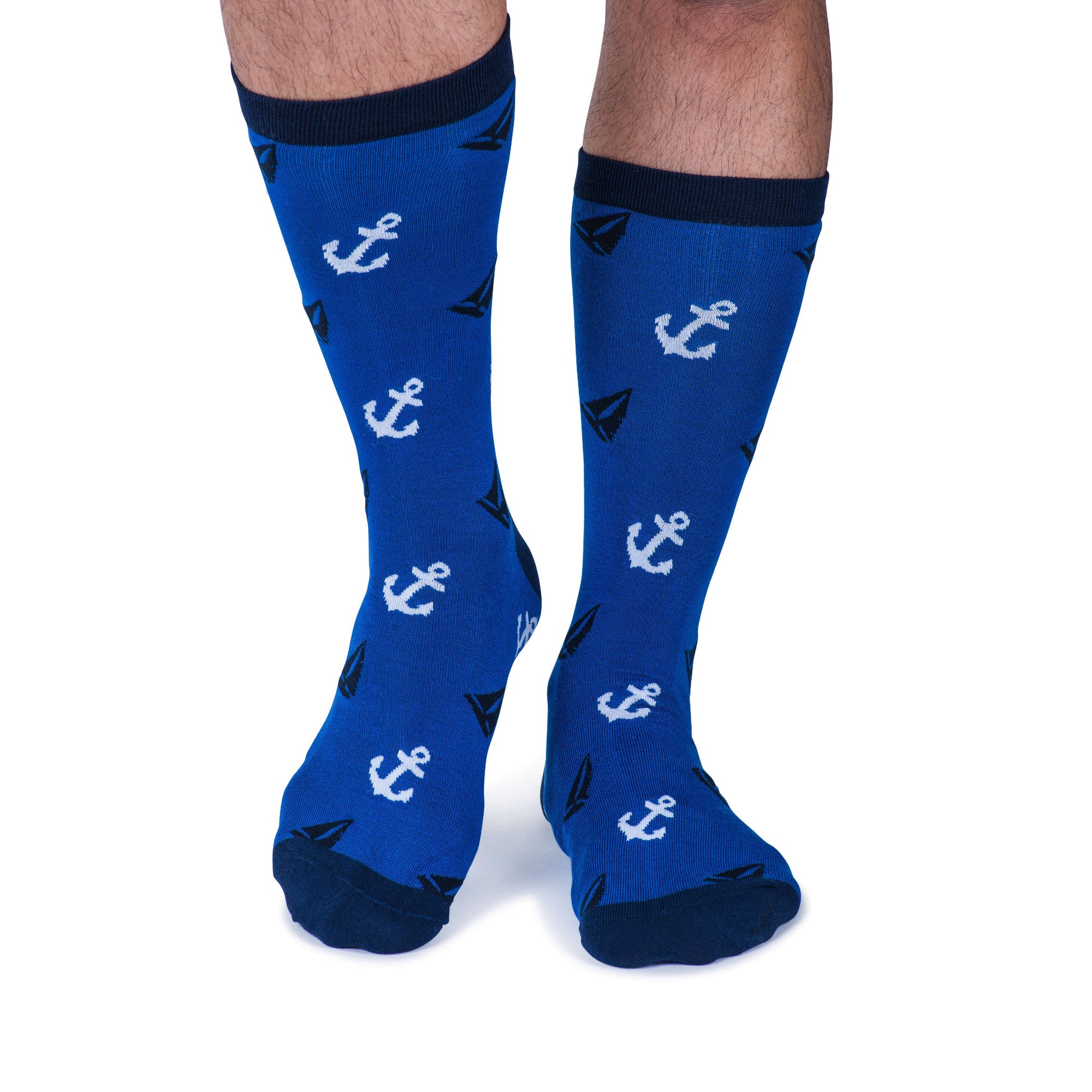 Colorful Abyss Navy Blue and White Bamboo Socks with sailboats and anchors