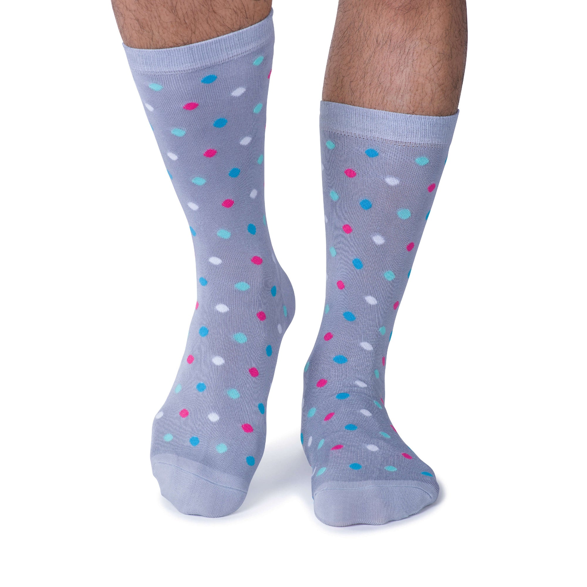 Colorful Bumble Pink, Blue, Teal and Grey Bamboo Socks with Polka Dots