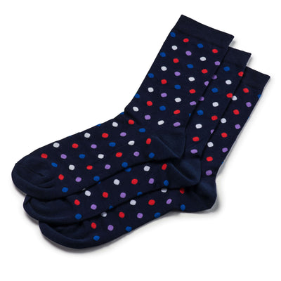 Colorful Bumble Navy, Red, Purple and White Bamboo Socks with Polka Dots