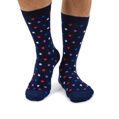 Colorful Bumble Navy, Red, Purple and White Bamboo Socks with Polka Dots