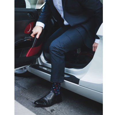 Colorful Bumble Navy, Red, Purple and White Bamboo Socks with Polka Dots