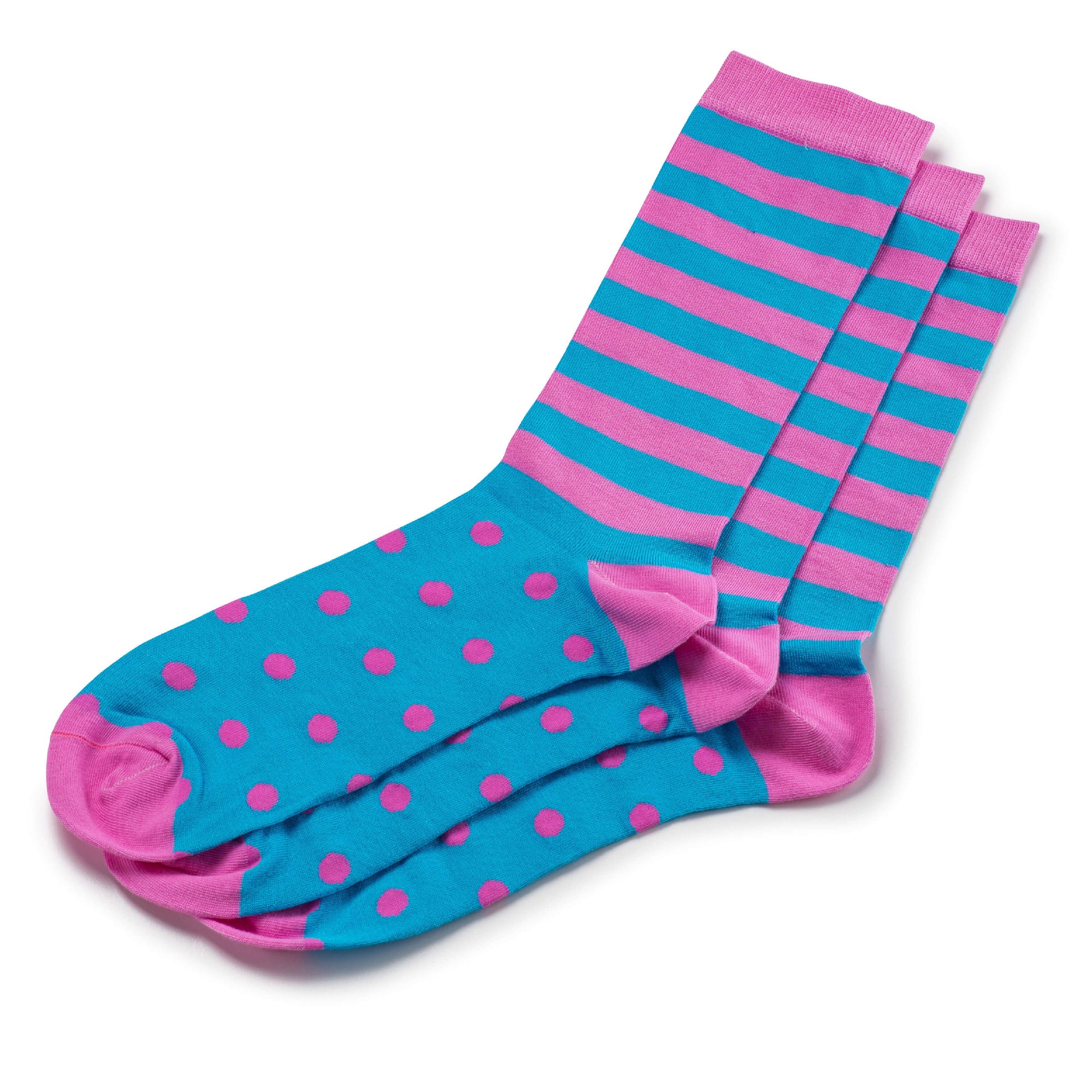 Colorful Charlie Pink and Blue Bamboo Socks with Polka Dots and Stripes
