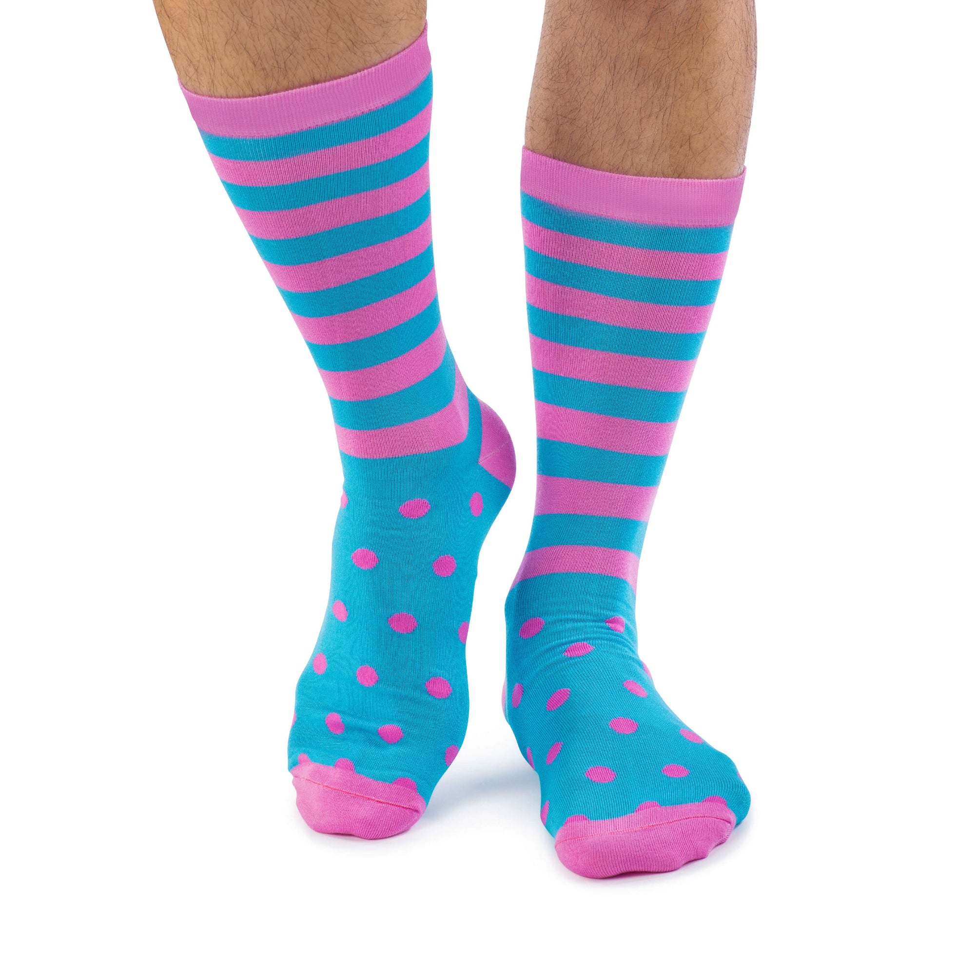 Colorful Charlie Pink and Blue Bamboo Socks with Polka Dots and Stripes