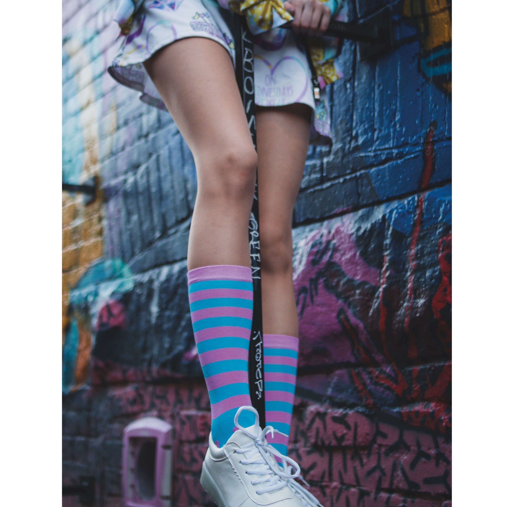 Colorful Charlie Pink and Blue Bamboo Socks with Polka Dots and Stripes