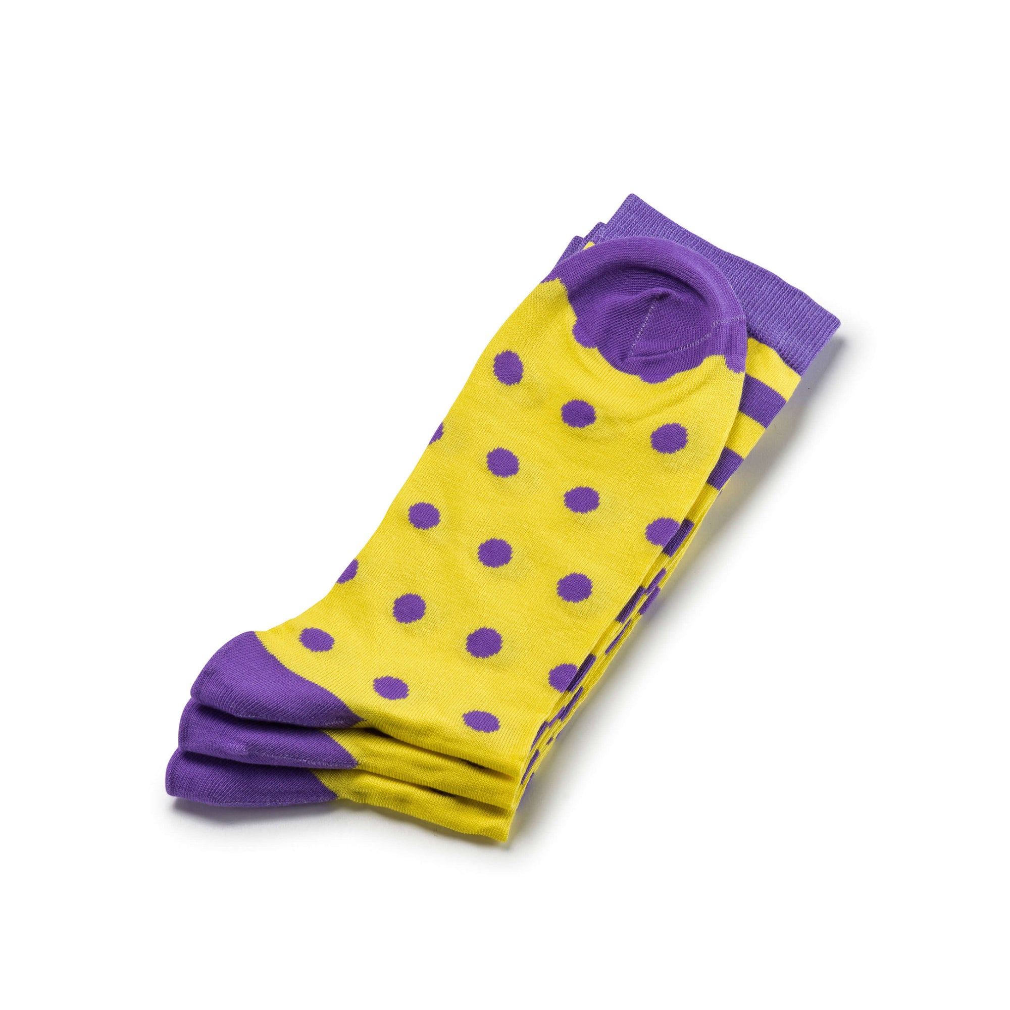 Colorful Charlie Purple and Yellow Bamboo Socks with Polka Dots and Stripes