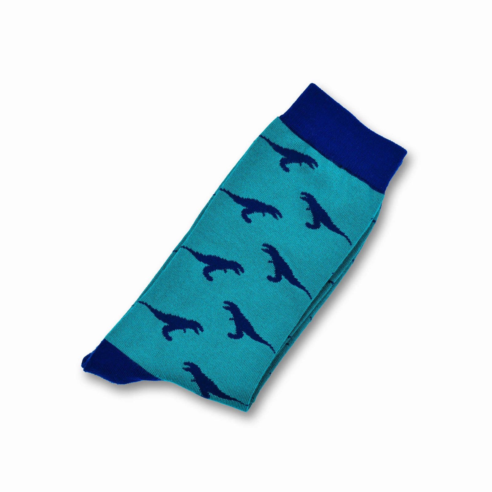 Colorful Rex Navy Blue and Forest Green Bamboo Socks with Raptors and Dinosaur Design