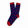 Colorful Rex Navy Blue and Red Bamboo Socks with Raptors and Dinosaur Design