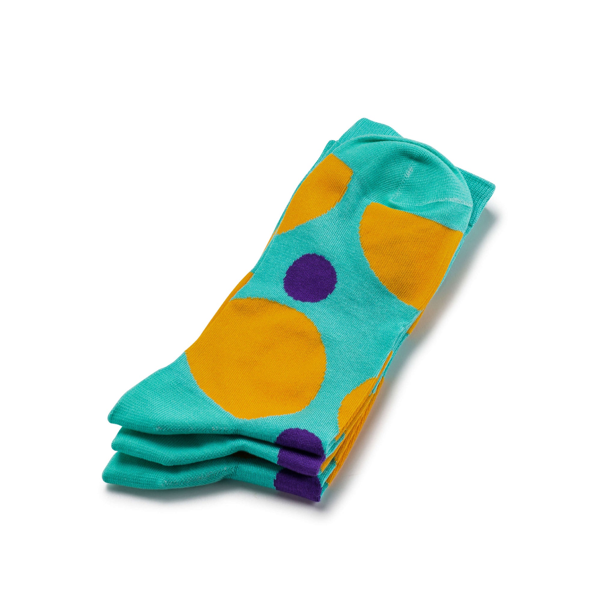 Colorful Eclipse Teal, Purple and Orange Bamboo Socks with Big Polka Dots