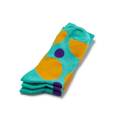 Colorful Eclipse Teal, Purple and Orange Bamboo Socks with Big Polka Dots