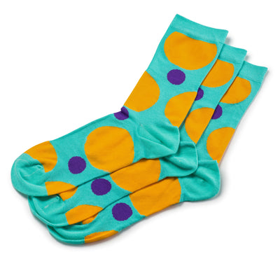 Colorful Eclipse Teal, Purple and Orange Bamboo Socks with Big Polka Dots