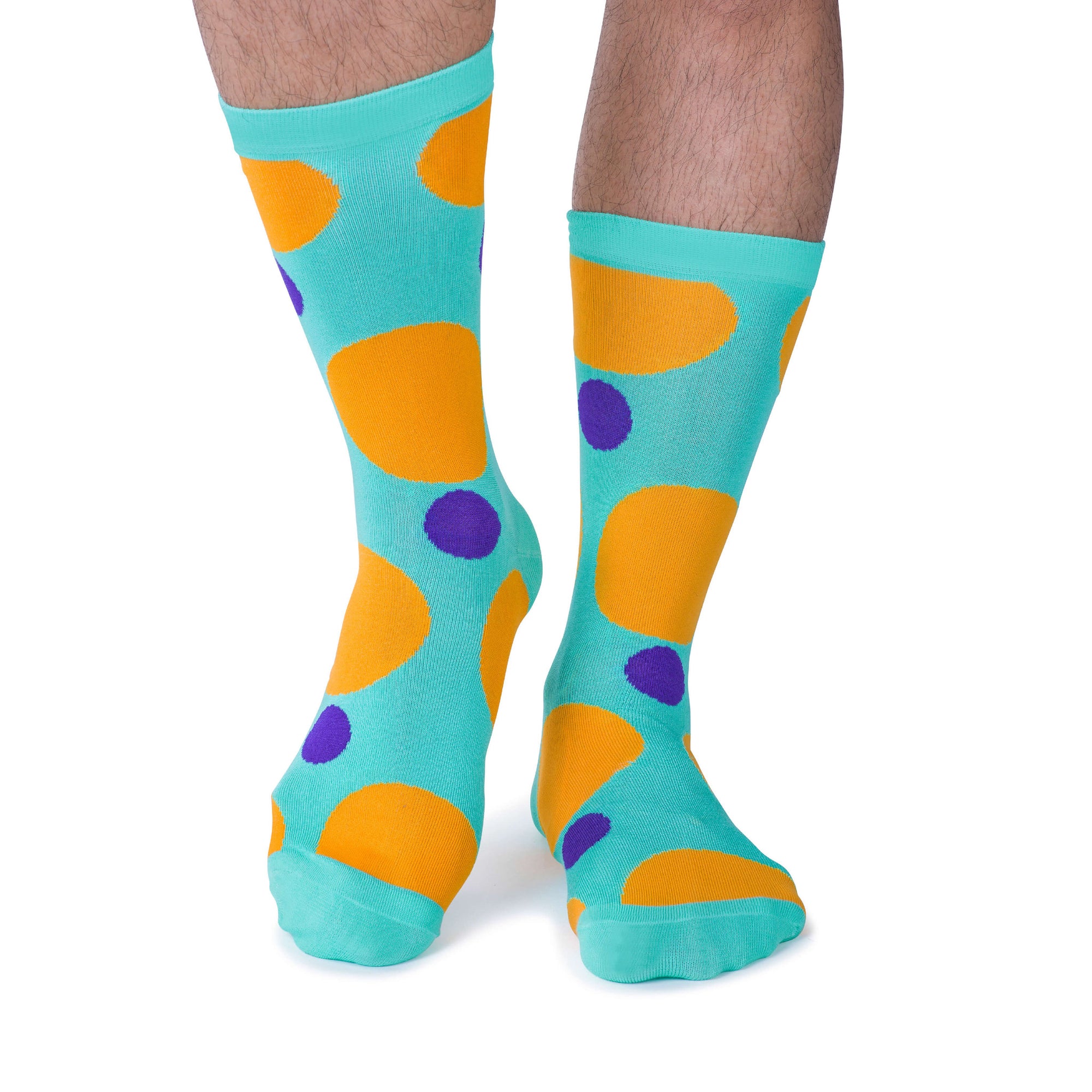 Colorful Eclipse Teal, Purple and Orange Bamboo Socks with Big Polka Dots