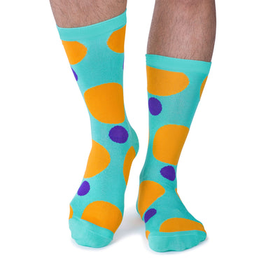 Colorful Eclipse Teal, Purple and Orange Bamboo Socks with Big Polka Dots