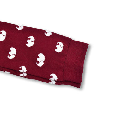 Colorful Elle White and Burgundy Bamboo Socks with Elephant Design