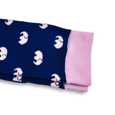 Colorful Elle Pink and Navy Blue Bamboo Socks with Elephant Design