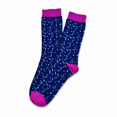 Colorful Elle White, Navy Blue and Ruby Bamboo Socks with Confetti Design
