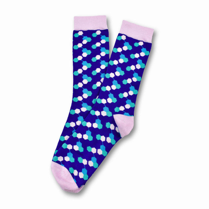Colorful Helix Pink, Green, Purple and Light Blue Bamboo Socks with Hexagon Designs