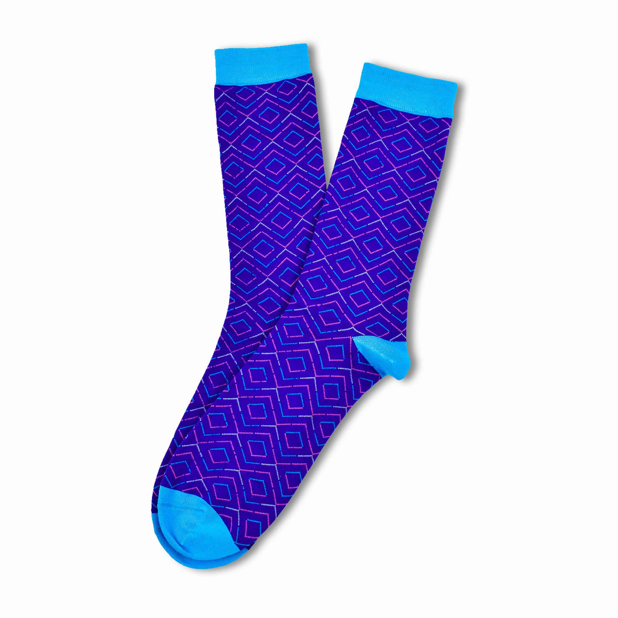 Colorful Pandora Light Blue, Pink, Purple Bamboo Socks with Argyle Design