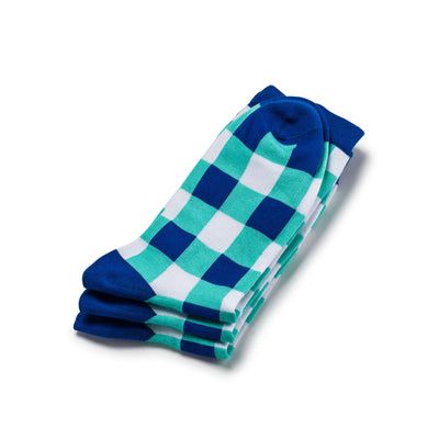 Colorful Regal White, Navy Blue and Teal Bamboo Socks with Checker Design