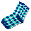 Colorful Regal White, Navy Blue and Teal Bamboo Socks with Checker Design