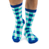 Colorful Regal White, Navy Blue and Teal Bamboo Socks with Checker Design