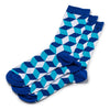 Colorful Tangram White, Dark Navy and Light Blue Bamboo Socks with Cube and 3D Design