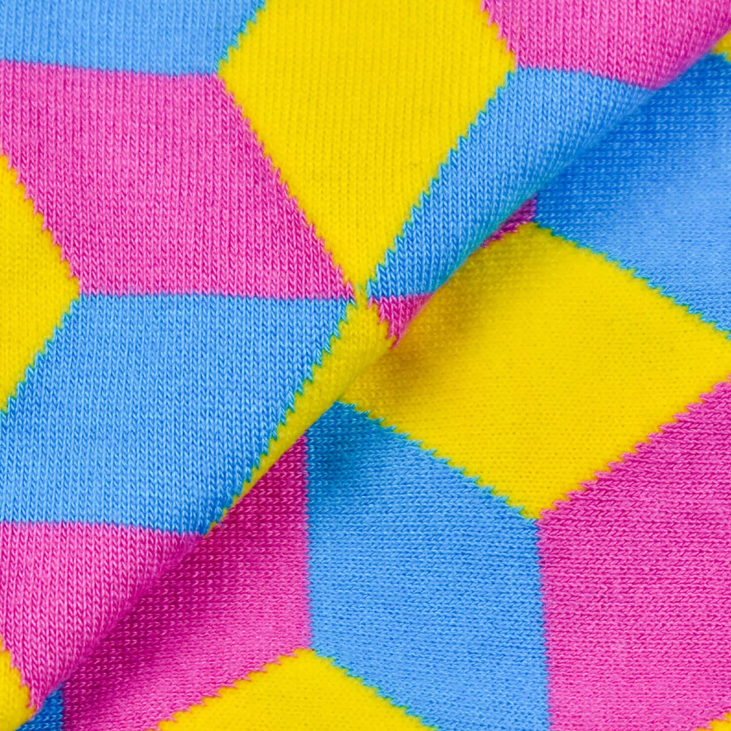 Colorful Tangram Yellow, Pink and Light Blue Bamboo Socks with Cube and 3D Design